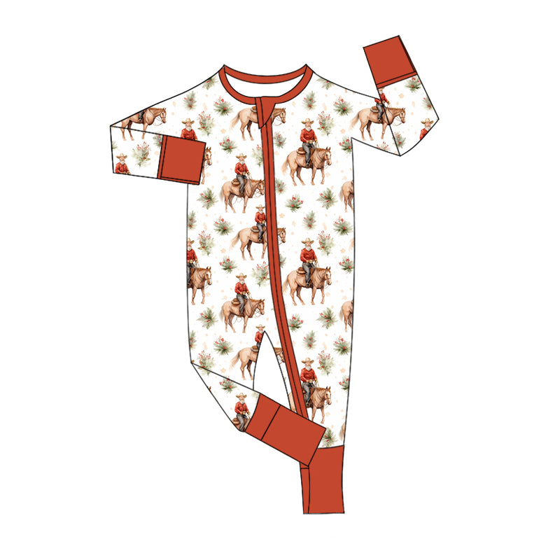 Baby Infant Boys Western Rodeo Horse Zip Rompers preorder(moq 5)