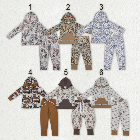 Sibling Baby Boys Western Southern Camo Cows Pocket Hoodie Joggers Clothes Sets