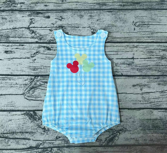 Baby Infant Boys Blue Checkered Mouses Rompers