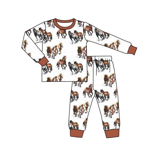 Baby Boys Western Horse Top Pants Pajamas Clothes Sets preorder(MOQ 5)