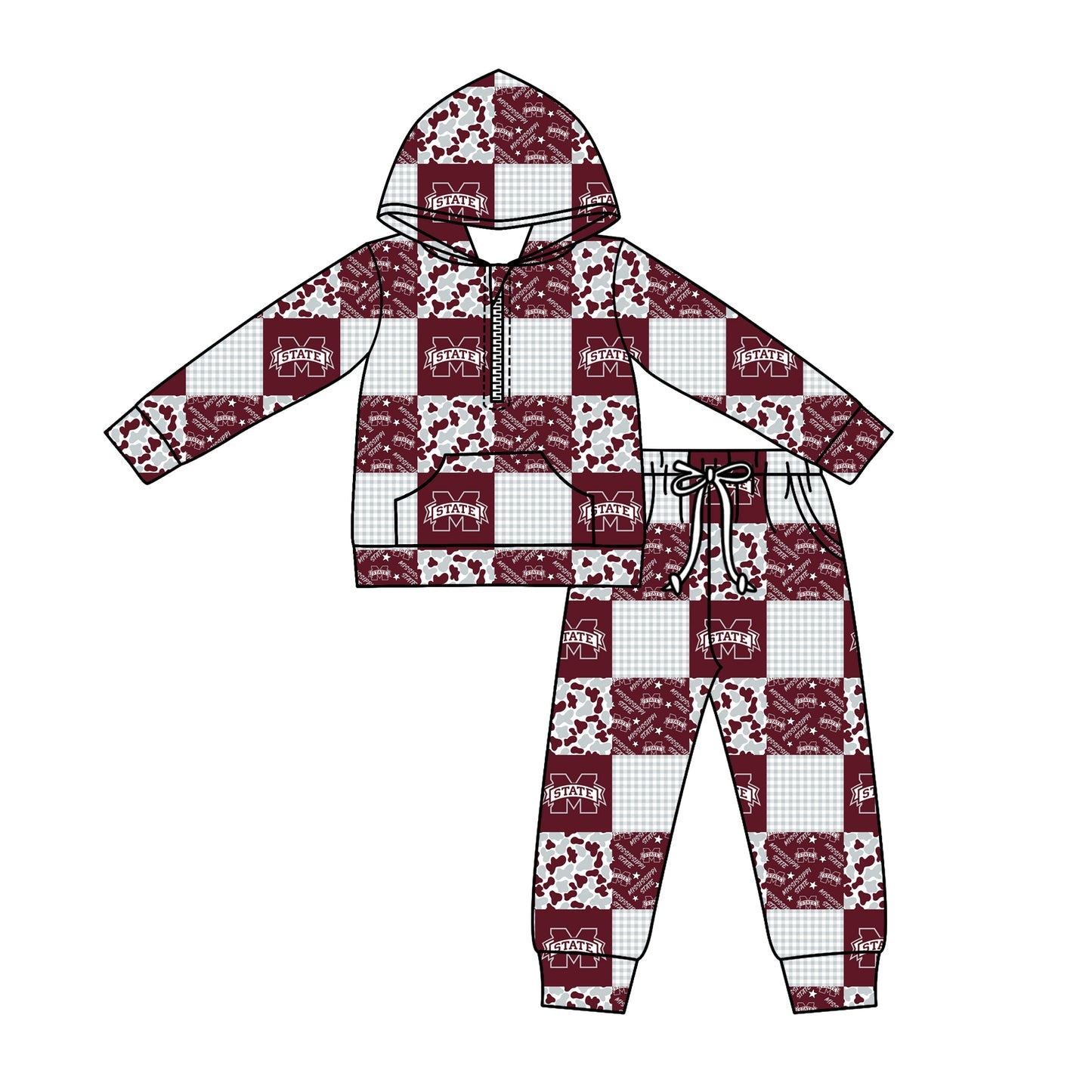 Preorder (moq 5)Baby Boys Camo M State Checked Zipper Pockets Hoodies Pants Team Clothes Sets