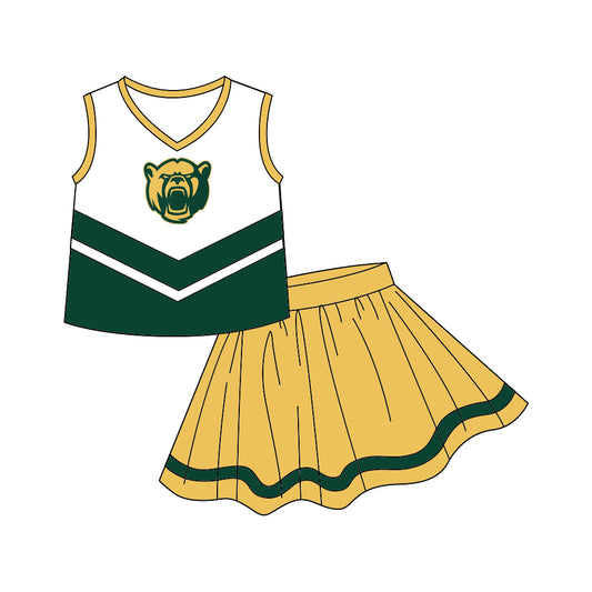 Baby Girls Chearleader Team Green Yellow Skirts Clothes Sets preorder(moq 5)