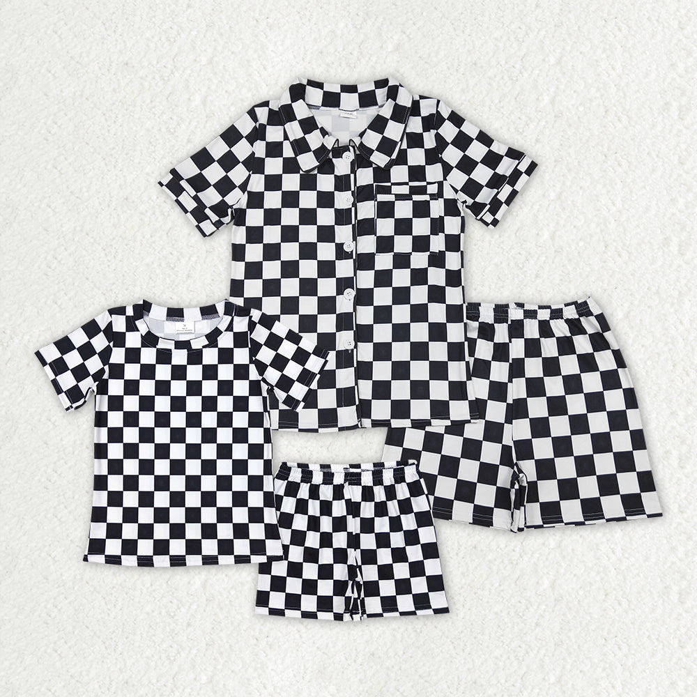 Family Mommy and Me Baby Kids Black Checkered Summer Pajamas
