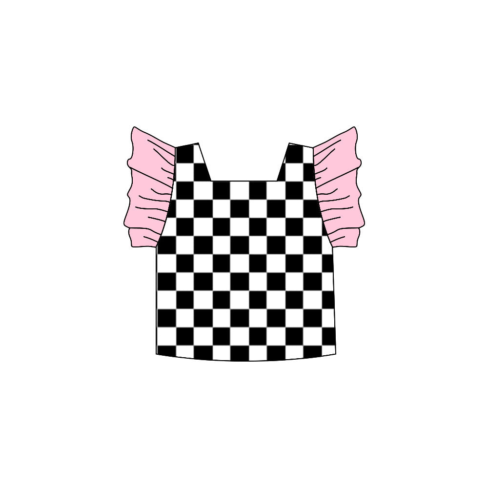 Baby Girls Black Checkered Flutter Sleeve Shirts Preorder(moq 5)