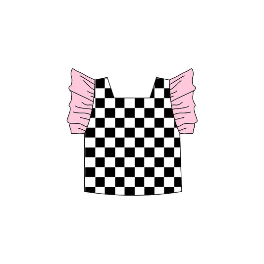 Baby Girls Black Checkered Flutter Sleeve Shirts Preorder(moq 5)