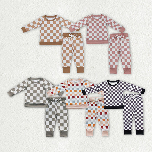 Sibling Boys Checkered Baby Kids Fall Shirt Pants Pajamas Sets