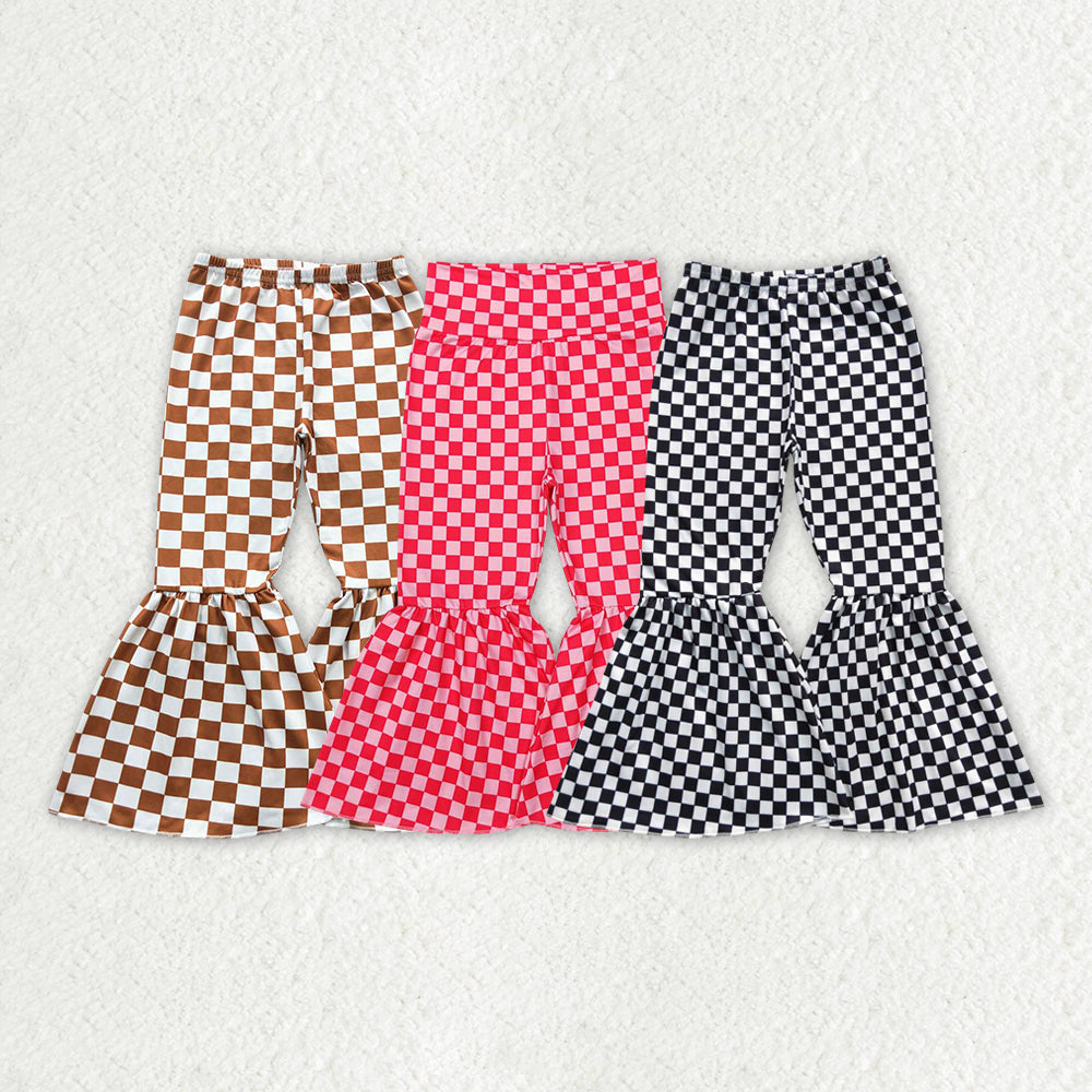 Sibling Baby Girls 3 Colors Checkered Bell Bottom Pants