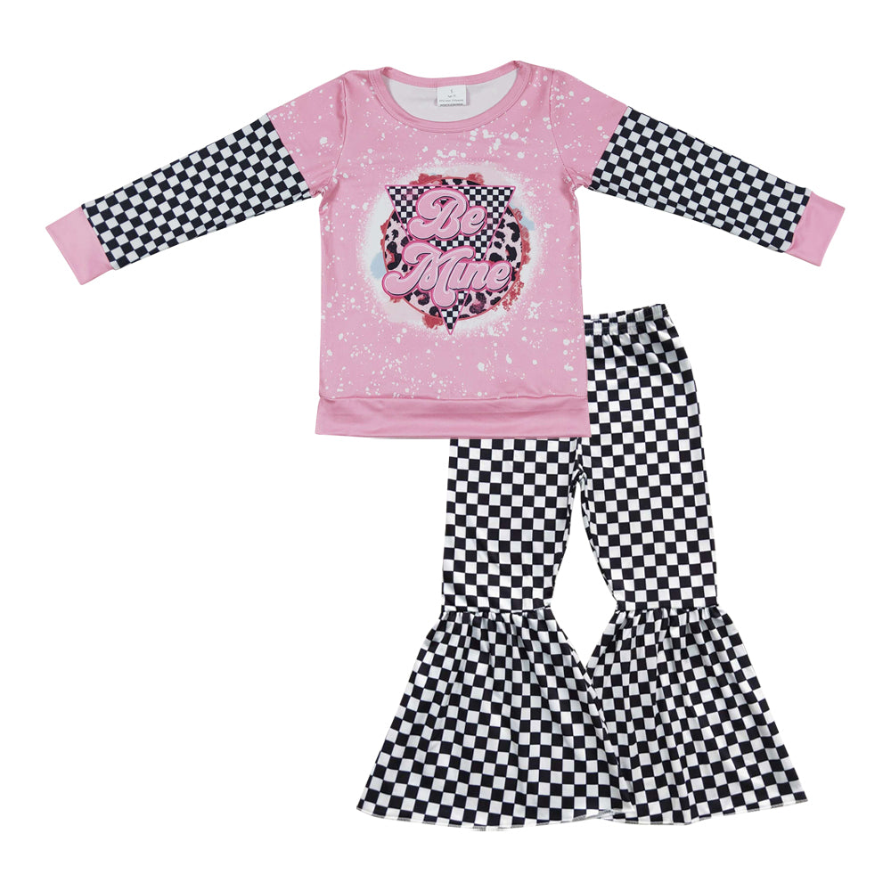 Baby Girl Be Mine Shirts Check Bell Pants Sets