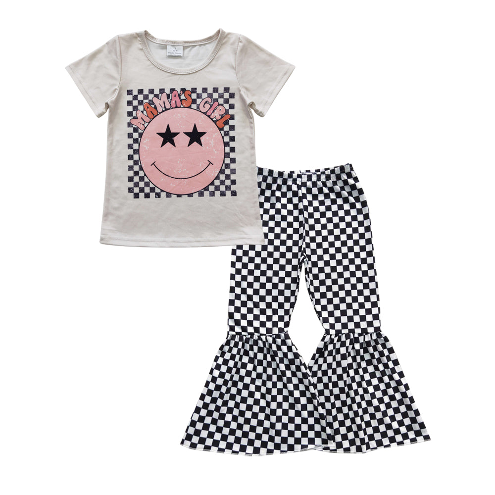 Baby Mama's Girl Smile Check Bell Pants Sets