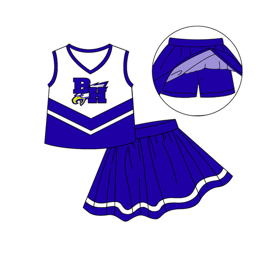 Preorder (moq 5)Baby Girls Blue bh bird Cheer Team Top Skort Shorts Clothes Sets