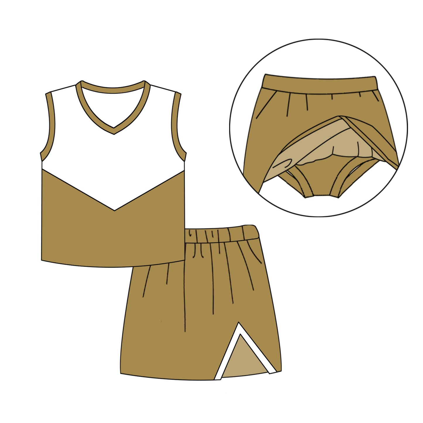 Preorder (moq 5)Baby Girls Golden Cheer Team Top Skort Shorts Clothes Sets