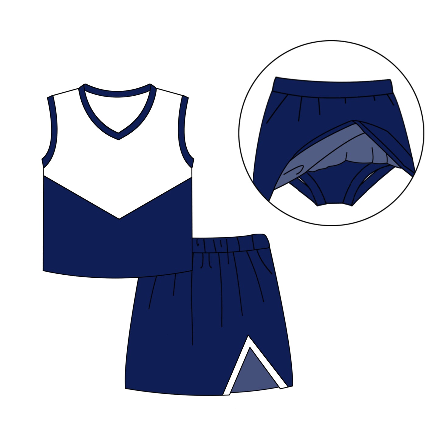 Preorder (moq 5)Baby Girls Navy Cheer Team Top Skort Shorts Clothes Sets