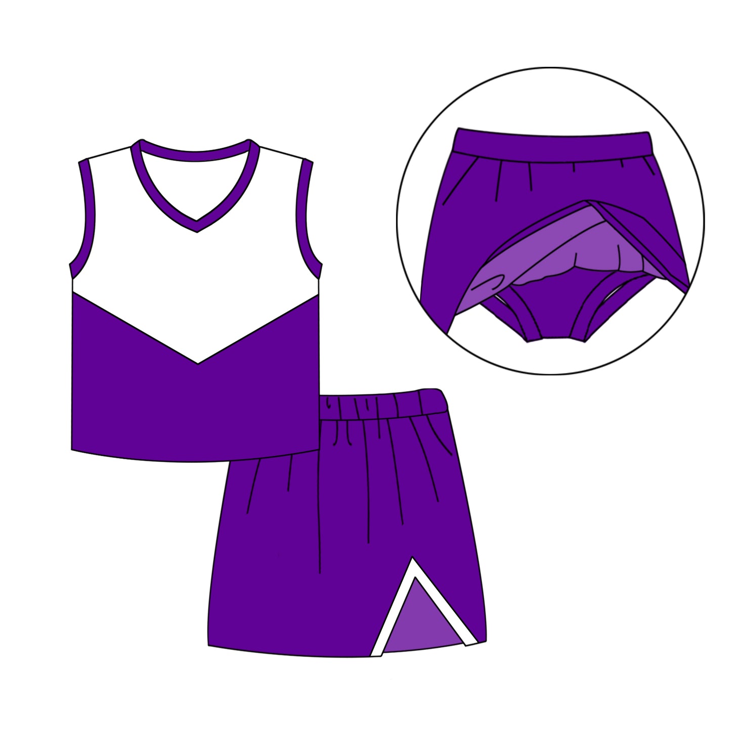 Preorder (moq 5)Baby Girls Purple Cheer Team Top Skort Shorts Clothes Sets