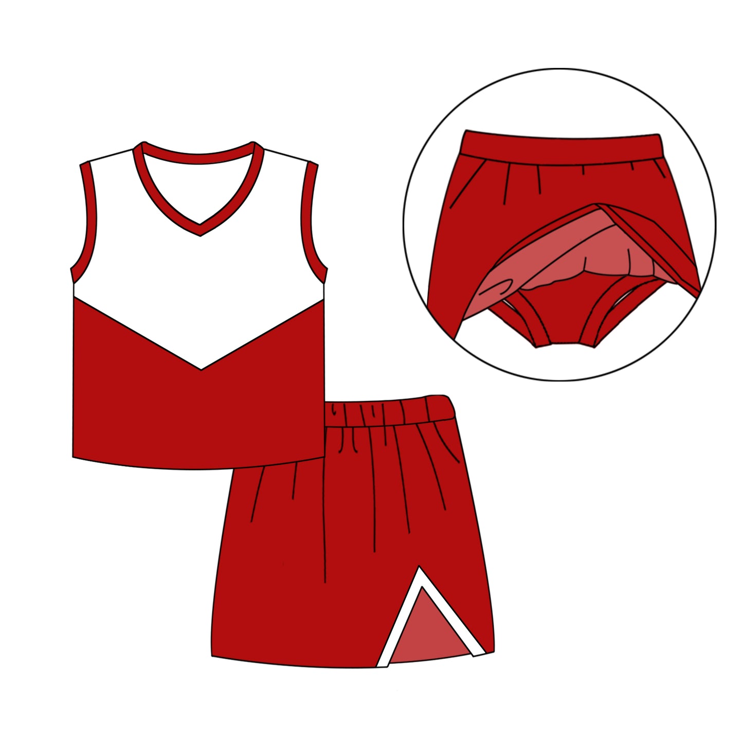 Preorder (moq 5)Baby Girls Red Cheer Team Top Skort Shorts Clothes Sets