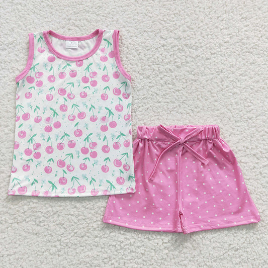 Baby Girls Sleeveless Shirt Cherry Dots Shorts Sets