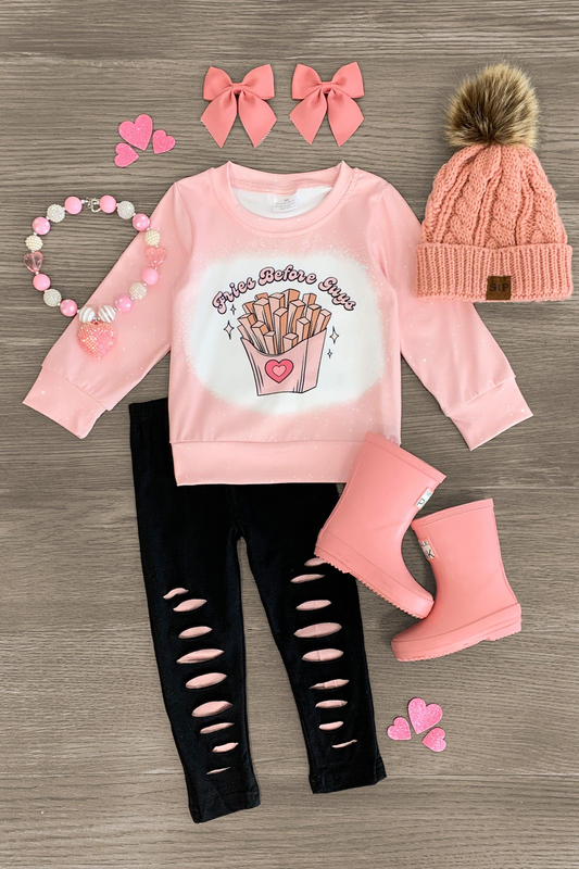Baby Girls Chips Valentines Pink Top Legging Clothes Sets preorder(moq 5)