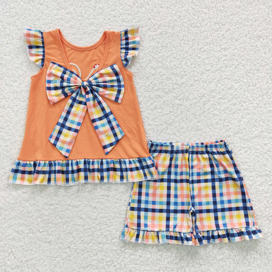 Baby Girls Chicken Summer Plaid Shorts Sets