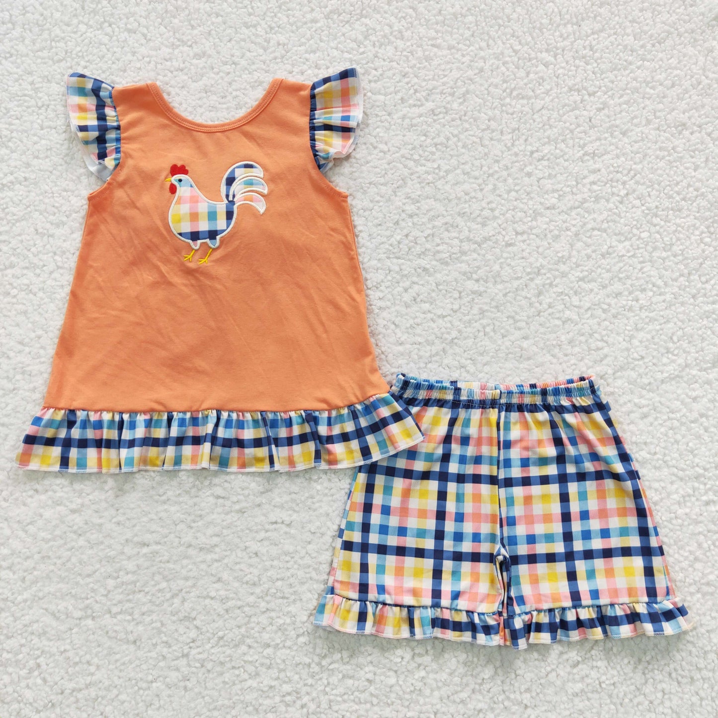 Baby Girls Chicken Summer Plaid Shorts Sets