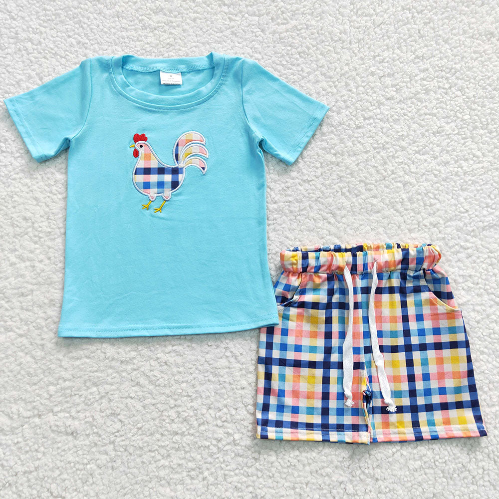 Baby Boys Chicken Summer Plaid Shorts Sets