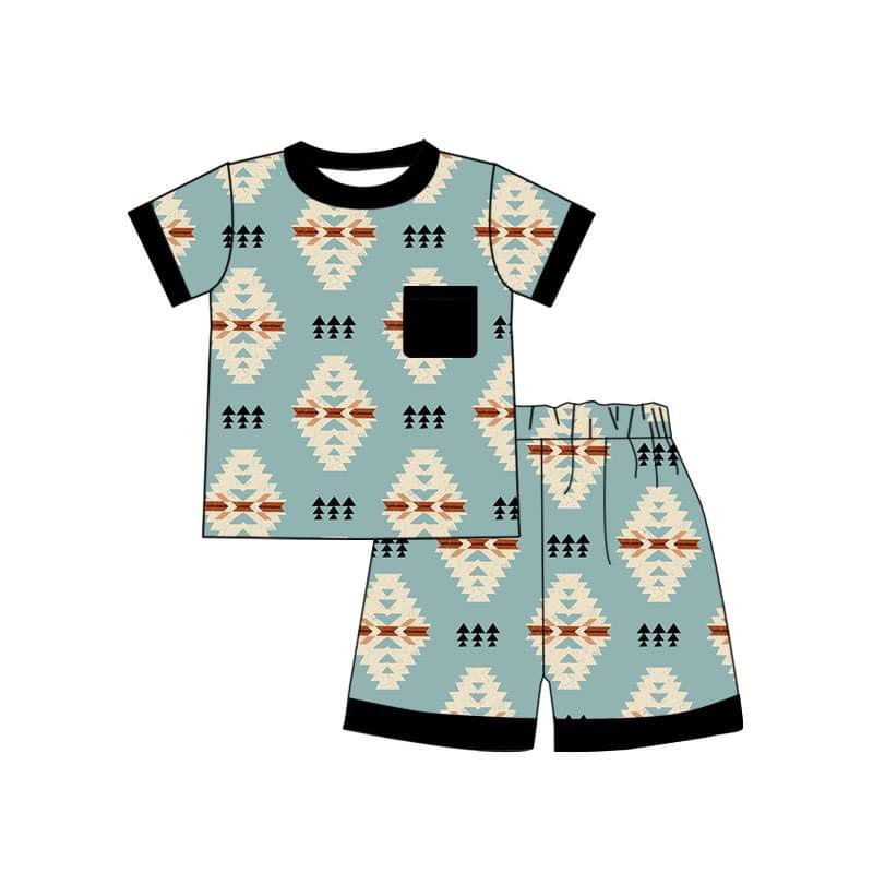 Baby Boys Aztec Pocket Shirt Shorts Pajamas Preorder (moq 5)