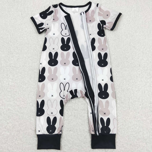 Baby Infant Kids Easter Black Rabbits Zip Rompers