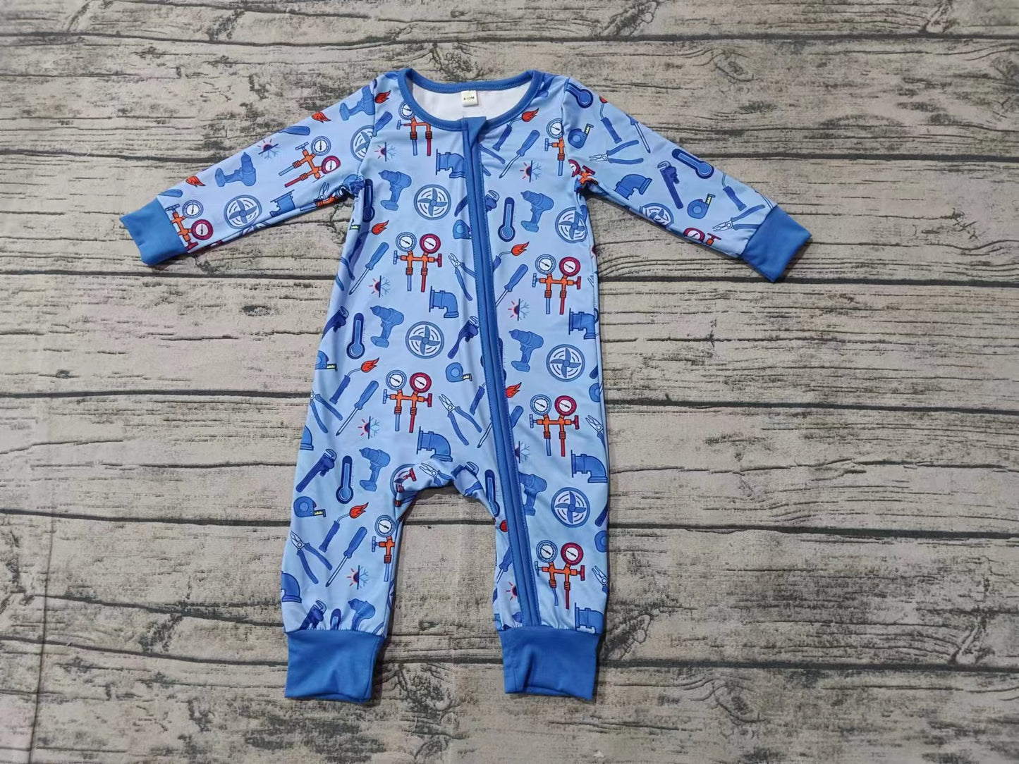 Baby Infant Boys Blue Tools Zip Rompers preorder(moq 5)