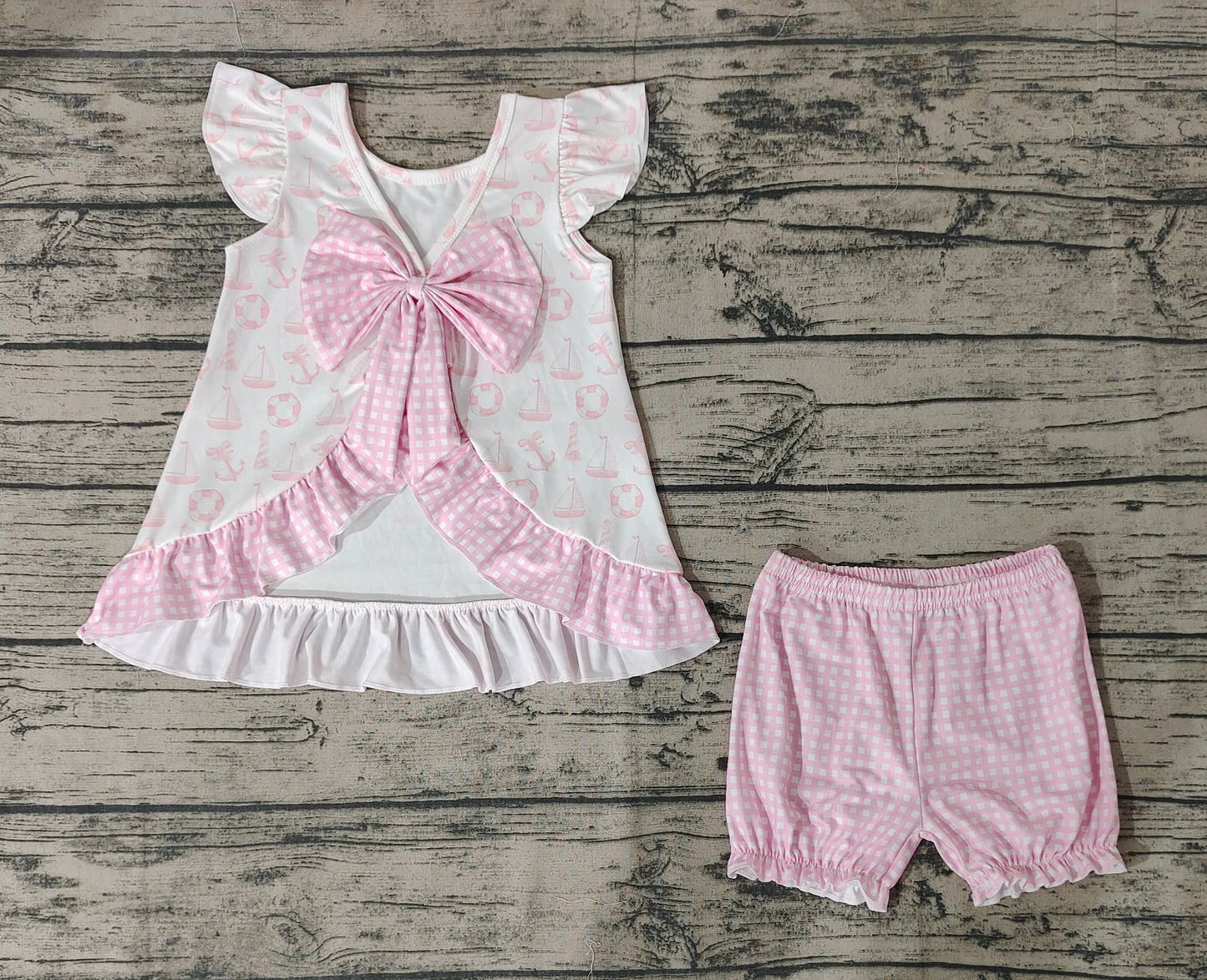 Baby Girls Pink Sea Bow Tunic Summer Shorts Clothes Sets