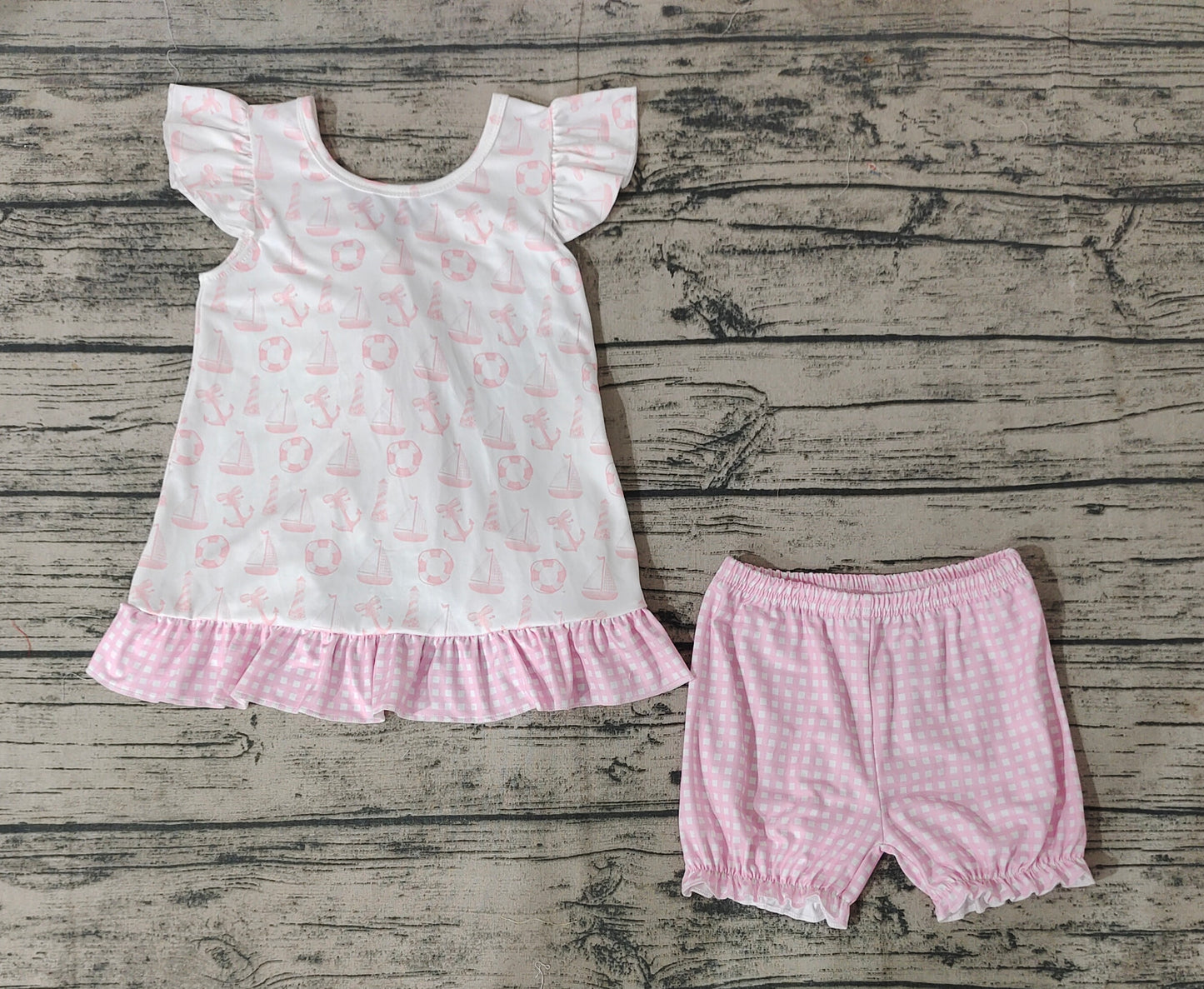 Baby Girls Pink Sea Bow Tunic Summer Shorts Clothes Sets