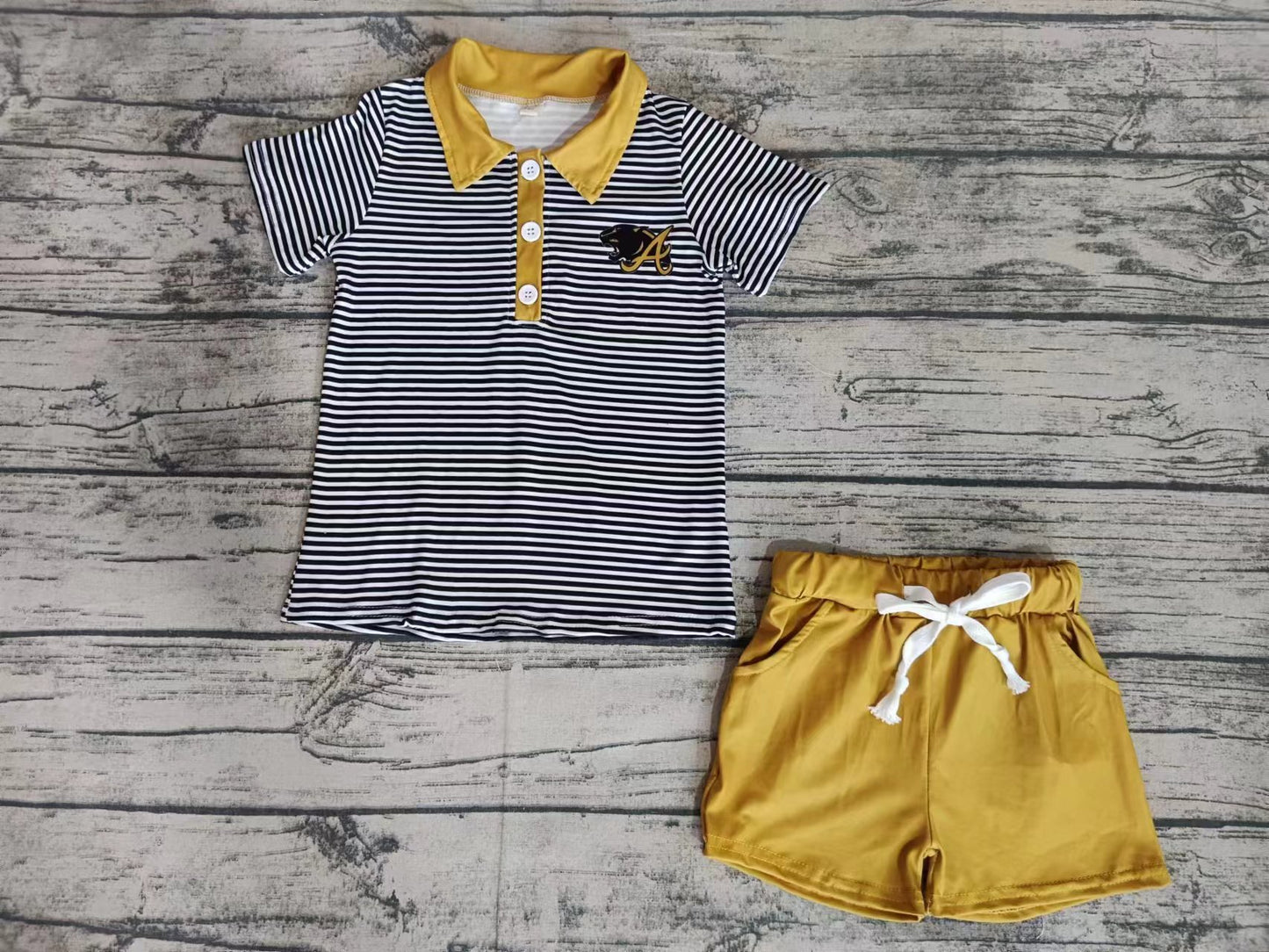 Baby Boys Stripes Team Pullovers Mustard Shorts Clothes Sets Preorder(moq 5)