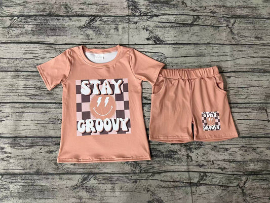 Baby Boys Stay Groovy Shirt Khaki Shorts Outfits Clothes Sets