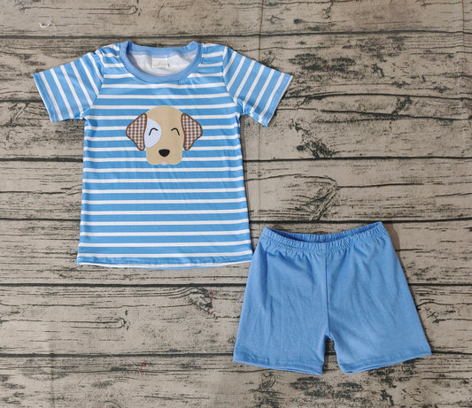 Baby Boys Blue Stripes Dog Tee Shirts Tops Shorts Clothes Sets