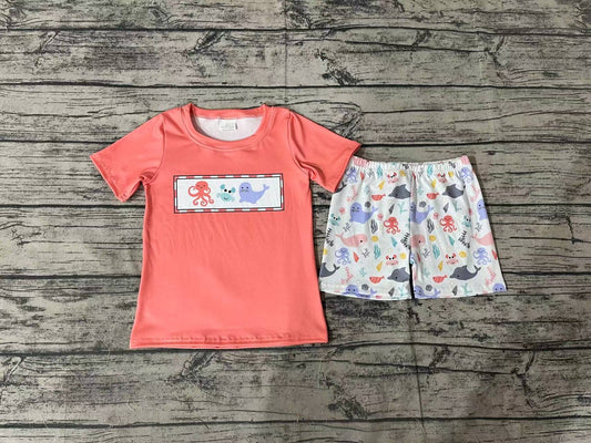 Baby Boys Octopus Crab Sea Lion Shirt Shorts Clothes Sets