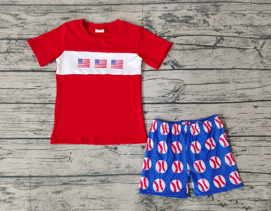 Baby Boys Baseball Flags Shirt Top Shorts Clothes Sets
