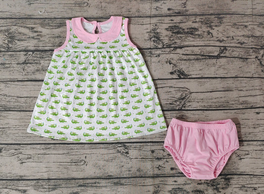 Baby Girls Crocodile Sleeveless Top Pink Bummies Clothes Sets