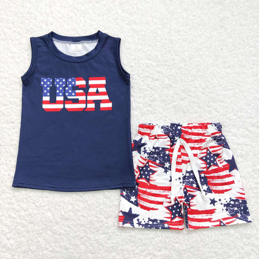 Baby Boys USA Top Flag Red Stripes Shorts 4th Of July Clothes Sets