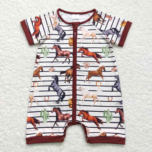 Baby Infant Boys Horse Stripes Zip Rompers