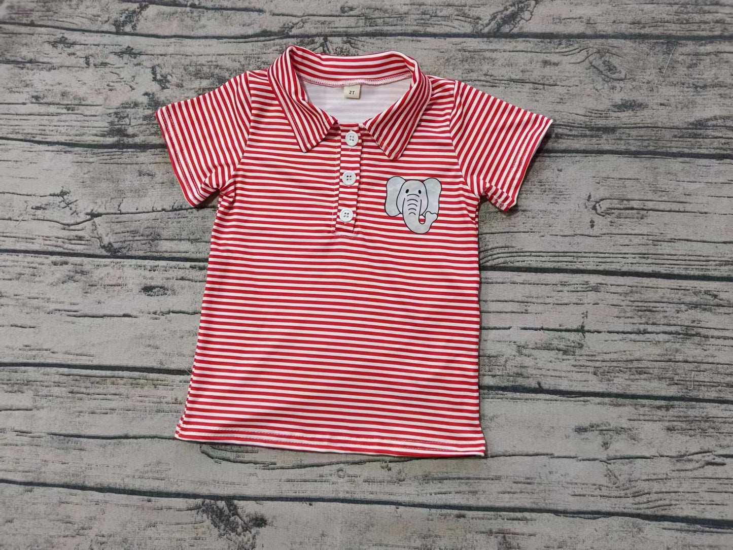 Baby Boys Red Stripes Elephant Team Short Sleeve Tee Pullovers Shirts Tops Preorder(moq 5)