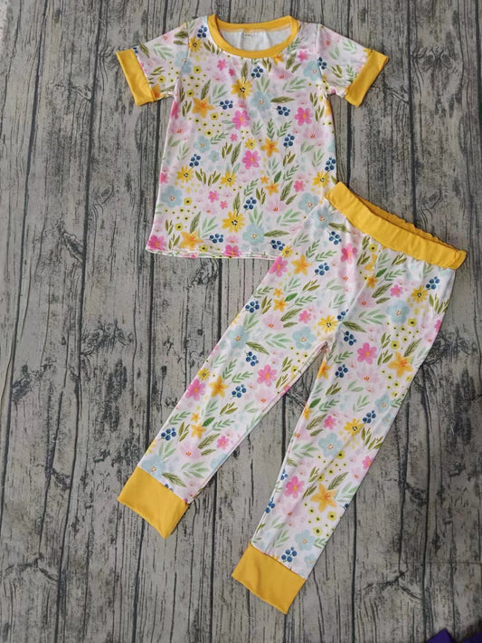 Baby Girls Flowers Shirt Pants Pajamas Clothes Sets Preorder(moq 5)