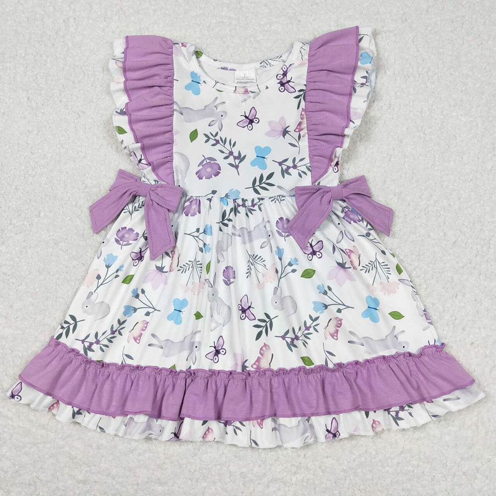 Baby Girls Easter Rabbits Bows Ruffle Knee Length Dresses