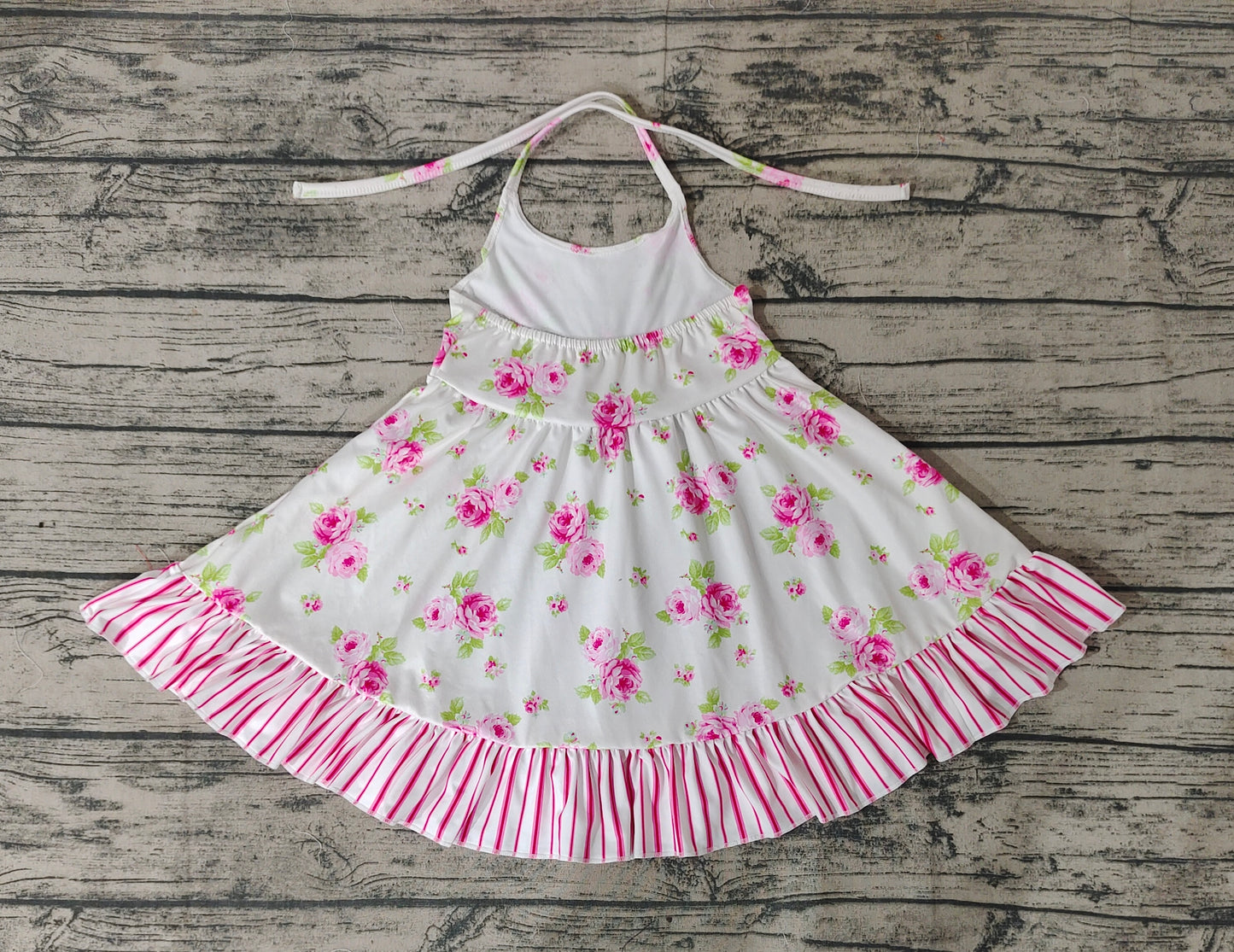 Baby Girls Straps Floral Pink Flowers Ruffle Knee Length Dresses