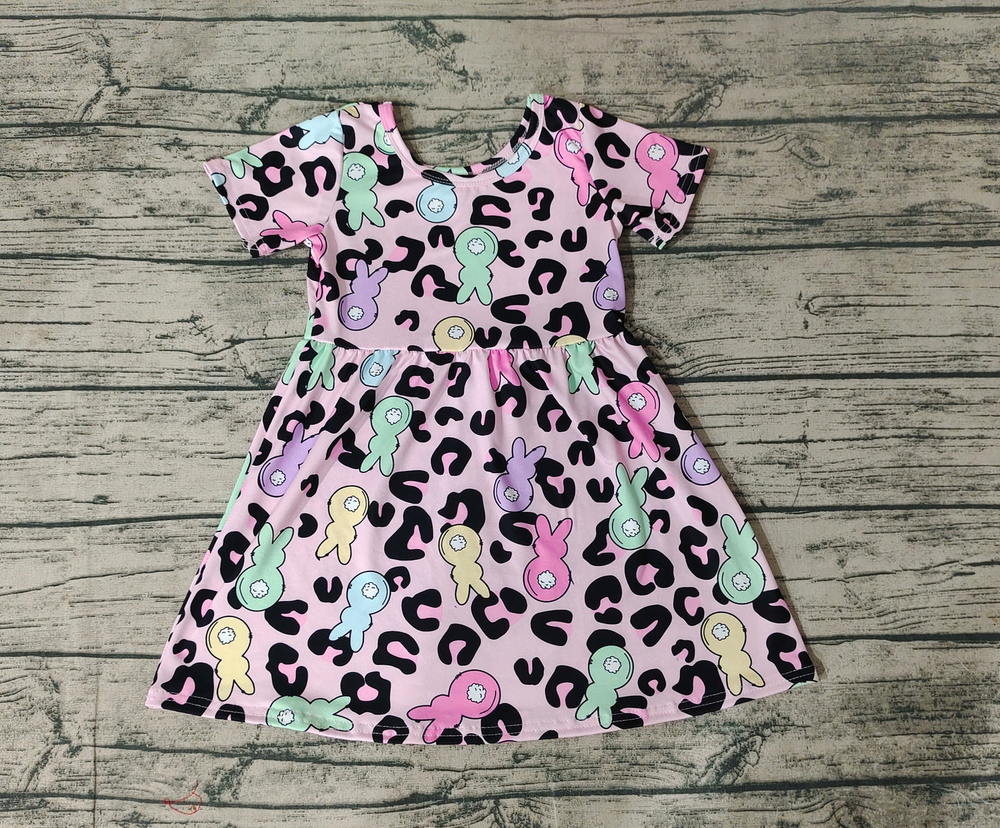 Baby Girls Pink Easter Leopard Bunny Knee Length Dresses