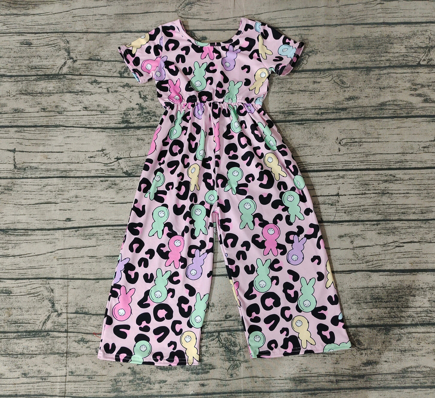 Baby Girls Pink Easter Leopard Bunny Jumpsuits