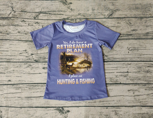 Baby Boys Retierment Plan Blue Hunting Fishing Short Sleeve Tee Shirts Tops