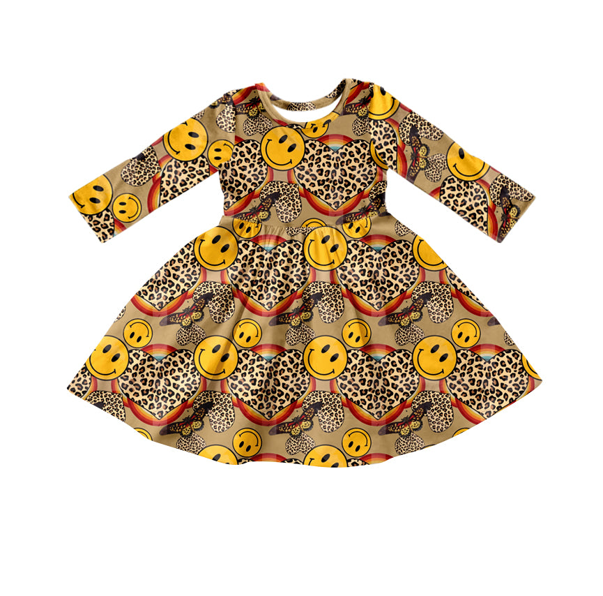 Baby Girls Leopard Face Knee Length Dresses preorder(moq 5)