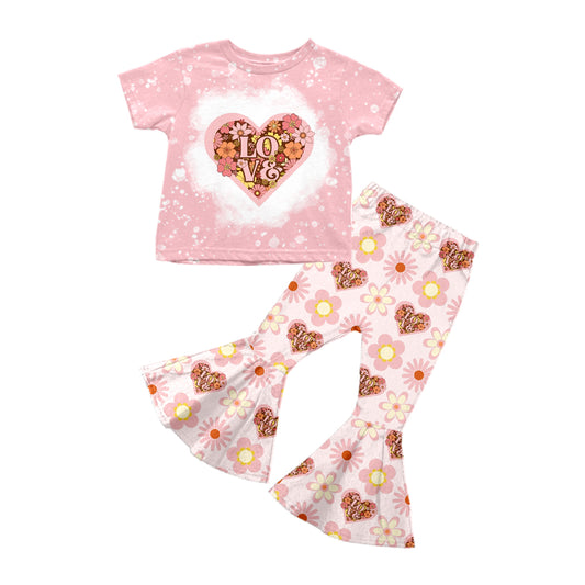 Baby Girls Pink Love Floral Bell Pants Clothes Sets preorder(moq 5)