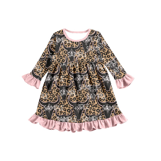 Baby Girls Cow Leopard Knee Length Dresses preorder(moq 5)