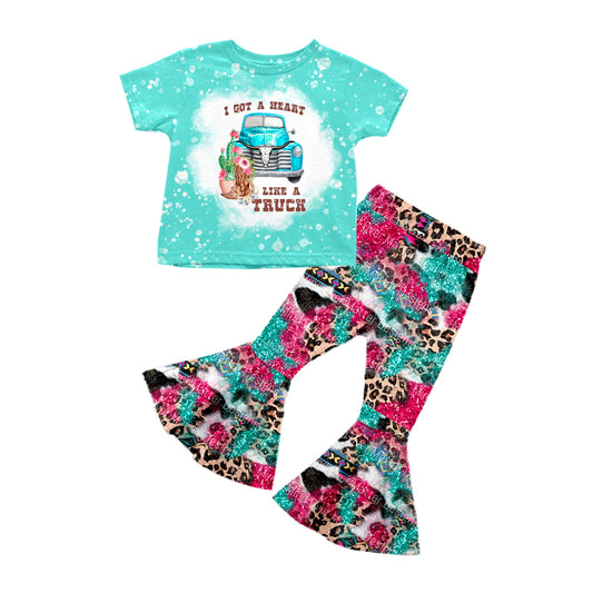 Baby Girls Heart Truck Bell Leopard Pants Clothes Sets preorder(moq 5)