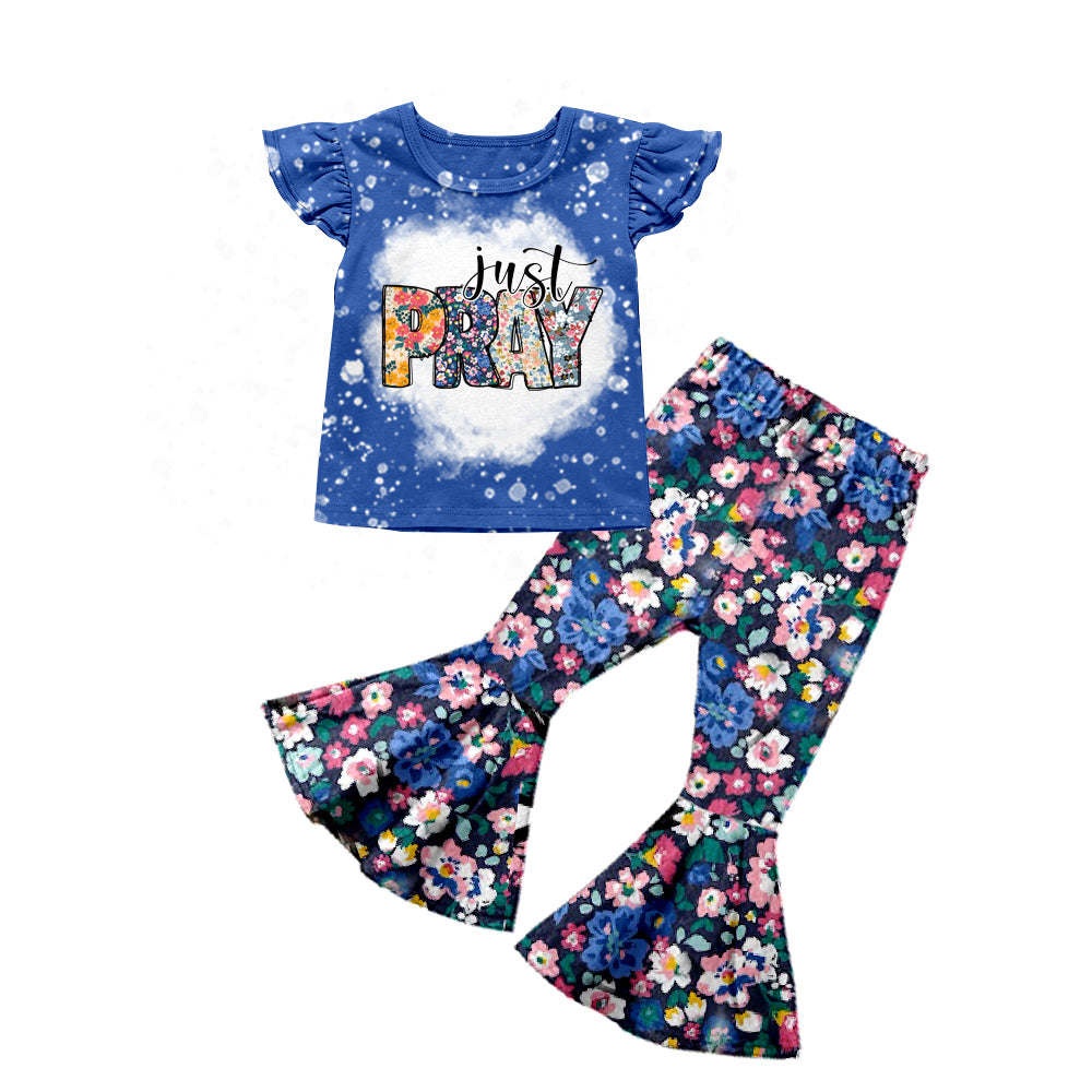 Baby Girls Just Prey Tee Shirt Floral Bell Pants Clothes Sets preorder(moq 5)