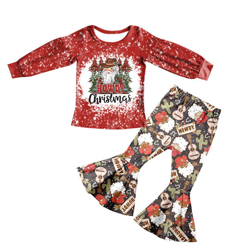 Baby Girls Western Howdy Christmas Bell Pants Clothes Sets preorder(moq 5)