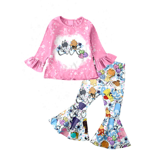 Baby Girls Blue Cartoon Dogs Bell Pants Clothes Sets preorder(moq 5)